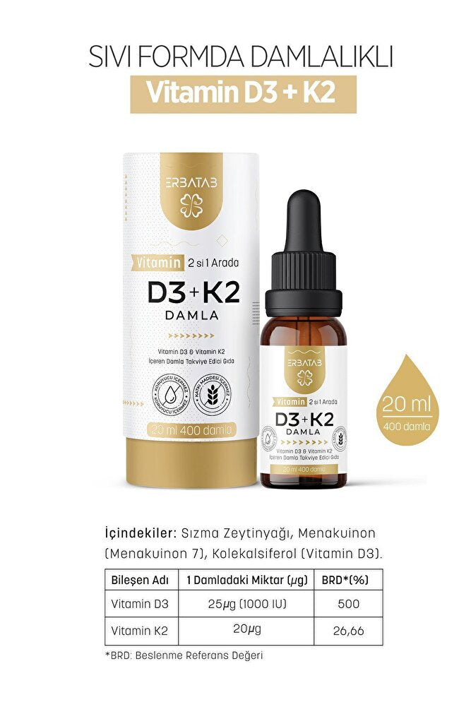 Erbatab Vitamin D3 K2 2'si 1 Arada Damla