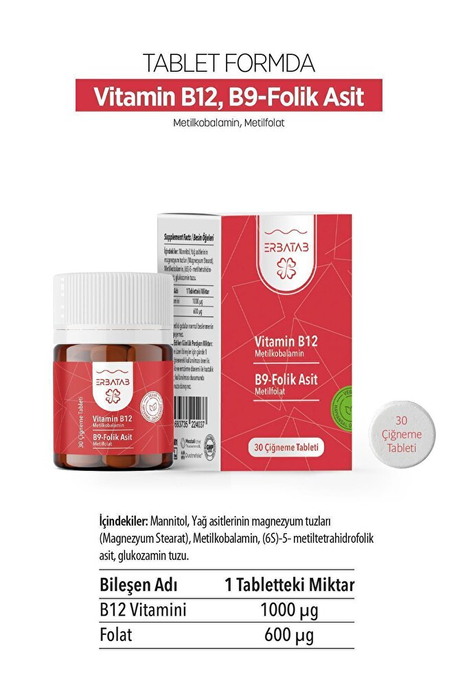 Erbatab Vitamin B12- Folik Asit B9-metilkobalamin-metilfolat