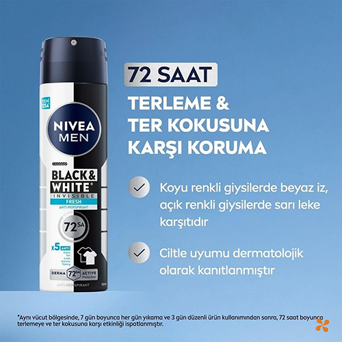 Nive Sprey Deodorant Invisible for Black & White Fresh Erkek 150 ml