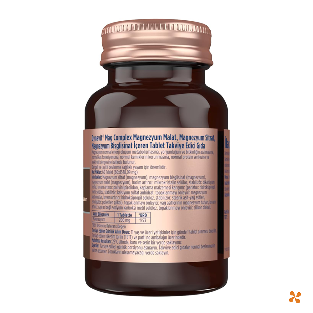 Dynavit Mag Complex 200mg Magnezyum Kompleks 3lü Form (Malat-Sitrat-Bisglisinat) 60 Tab - Magnesium Complex
