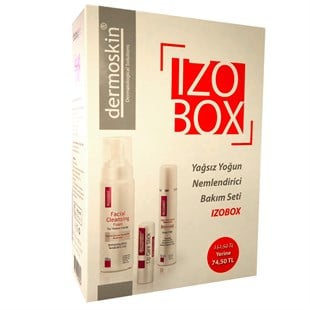 Dermoskin İzobox Yağsız & Yoğun Bakım Seti - Nemlendirici Krem 50 ml + Yüz Yıkama Köpüğü 200 ml + Lip Care Stick
