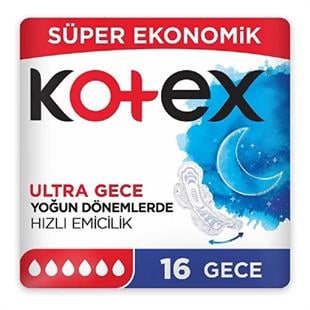 Kotex Süper Ekonomik Ultra Gece Hijyenik Ped 16'lı